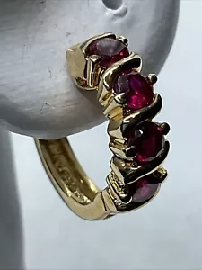 CUTE Solid 14K/925 Gold Plated Silver LAB CREATED Ruby Lever Back HOOP Earrings - Picture 1 of 19