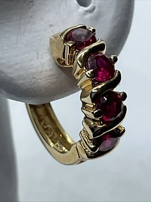 CUTE Solid 14K/925 Gold Plated Silver LAB CREATED Ruby Lever Back HOOP Earrings - Image 1 of 4