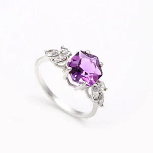 Amethyst Hexagon Shape Handmade Ring Solid Silver Handmade Jewelry Birthday Gift - Picture 1 of 9