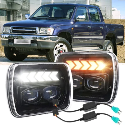 Pair 7x6'' 5x7'' LED Headlights Halo DRL w/Adapters For 1983-2004 Toyota Hilux - image 1 of 4