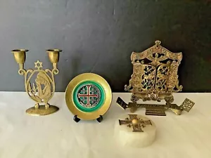 Lot 4 VTG Israel Candles Holder, Jerusalem Paperweight, Torah Ten Commandments - Picture 1 of 12