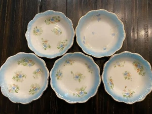 Warwick Porzellan 5" Dessert Obstschale Menge 5 blau rosa Goldrand Schalen - Bild 1 von 12