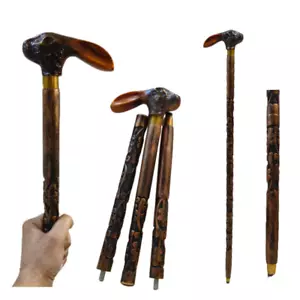 Walking cane,Wooden stick,Antique Handle in Shape of Rabbit Design,Carving - Picture 1 of 6