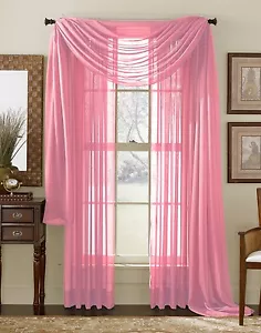 SET OF 2 SHEER VOILE CURTAINS 84" LONG PINK ROSE - Picture 1 of 1