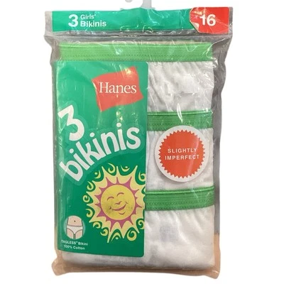 Hanes Girls 3 Tagless Bikini Underwear Panties White Slightly Imperfect Cotton - Image 1 of 4
