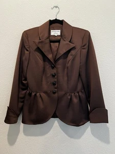 Vintage Victor Costa Chocolate Brown Blazer Jacket Peplum Hem Women’s Size 4 - Picture 1 of 8
