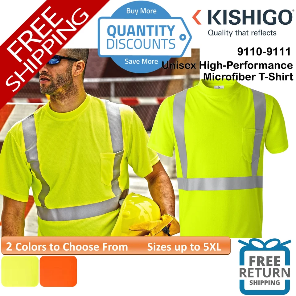 🔥 Camiseta Kishigo Unisex de Microfibra de Alto Rendimiento Hasta 5XL 9110-9111 Foto 1 de 1