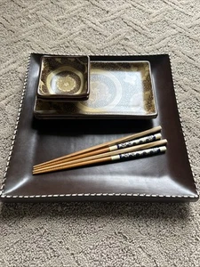 Sousaku Japan Sound Collection Plates w Soy Sauce Bowl, Sushi Dishes, Chopsticks - Picture 1 of 8