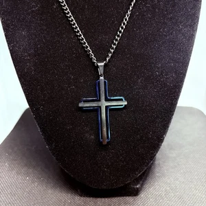 NUEVO Colgante Cruz Acero Inoxidable IP Negro/Azul Cadena 12 Pulgadas para Hombre ⛓️‍💥 2 Tonos - Imagen 1 de 5