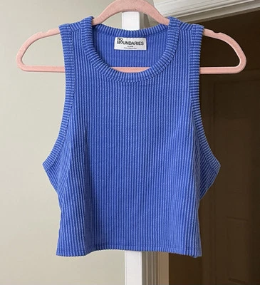 No Boundaries Top Blue Ribbed Crop Sleeveless Island Bohemian Women's XL - Image 1 of 2