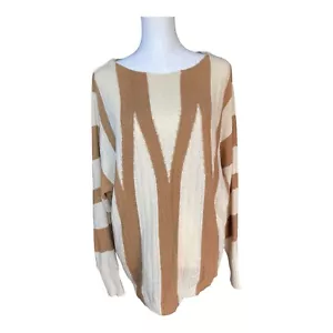 NWT $99 Chico’s Sz 2 Brown Ivory Zig Zag Stripe Long Sleeve Pullover Sweater Top - Picture 1 of 14