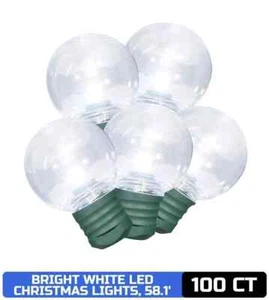 100-Count Cool White LED Super Bright G30 Christmas Lights Green Wire 58ft NEW! - Picture 1 of 1