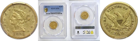 1851-O $2.50 Gold Coin PCGS XF-45 Cover