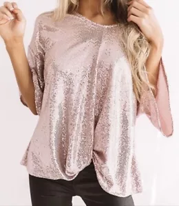 NWT Women’s Blush Sequin Top size Medium - Picture 1 of 8