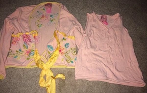 Size 5/6 Sugar Pi Peach Embroidered Cardigan Boutique Sweater Set V Neck Sweater - Picture 1 of 6