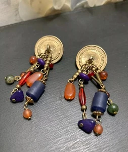 Beautiful Dangle Fringe Earrings with Button Shaped Center 2.25” - Picture 1 of 5