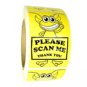 Adesivi etichette alieno giallo lucido ""Please Scan Me Thank You"" 3"" by 2"" - 500 ct - Foto 1 di 2