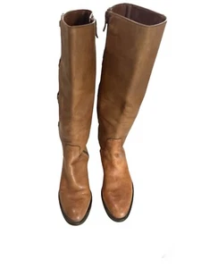 BCBGENERATION Leather Boots women's Size 7B Brown tall criss cross  leather det. - Picture 1 of 11