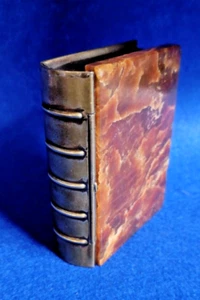 SMALL VINTAGE SECRET BOOK BOX. MARBLE LID. WOOD AND METAL GERMANY - Picture 1 of 17