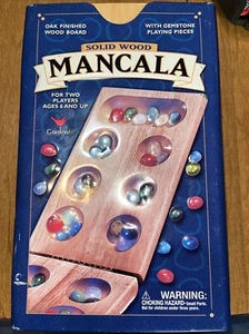 Mancala Solid Wooden Board Game Folding With 48 Colored Gem Pieces COMPLETE - Picture 1 of 2