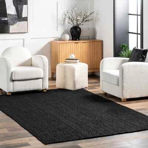 Jute braided modern home decor area rug rustic look non slip handmade carpet mat - Picture 1 of 43