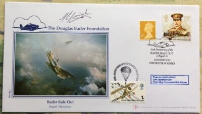 WW11 Squadron Leader ARTHUR LEIGH Signed 9.8.2001 Douglas Bader Bale Out FDC - Image 1 of 4