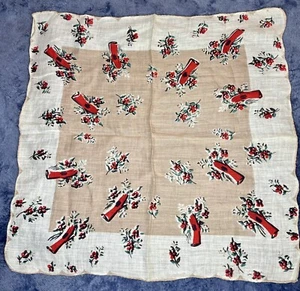 Vintage Taschentuch Taschentuch skurril Weihnachten rote Handschuhe Blumen 13" EXC! - Bild 1 von 1