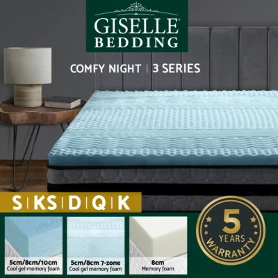 Giselle Memory Foam Topper Mattress Toppers Cool Gel Bamboo Cover 7-zone Pad Mat - image 1 of 4