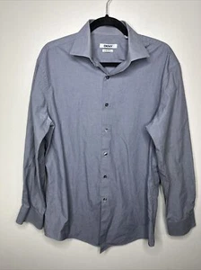 DKNY Mens Slim Fit Button Down Dress Shirt Grey Sz L 16 32/33 - Picture 1 of 13