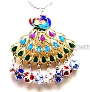 Fashion 40mm Multicolor Peafowl Pendant multicolor Crystal 17" necklace-nec5884 - Picture 1 of 4