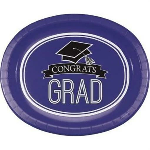 School Spirit 12 Inch Oval Paper Plates Purple 8 Pack Grad Party Tableware - Image 1 of 1