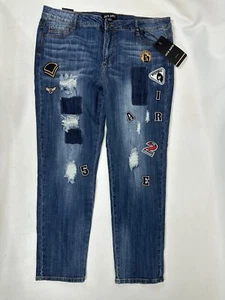 Jack David Jeans Patches Distressed Women's Size 24 Taper leg NWT - Picture 1 of 6