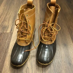 LL Bean Womens Duck Boots Sz 8 N Brown Waterproof Lace Up Rain Snow MADE IN USA - Picture 1 of 10