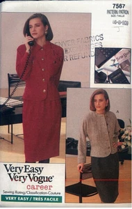 Vintage Vogue 7567 carriera giacca gonna tuta modello cucito manca taglia 6 8 10 - Foto 1 di 2