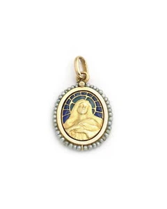 Médaille Art Nouveau Vierge Marie en or 18 karats, pendentif religieux, communio - Imagen 1 de 6