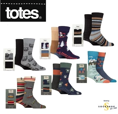 Totes Original Mens Slipper Socks in Gift Box Plain/Patterned Size 7-12- 2 Pairs - Image 1 of 4