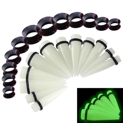 Kits de perforación de oreja de silicona acrílica luz nocturna 12-24 piezas calibre de oreja cónico 00G-20MM Foto 1 de 4