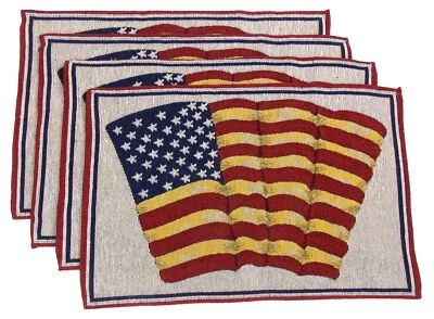Set 4 Placemats USA Flag Theme 13x19 Kitchen Table Fabric Waving American Decor - Image 1 of 2