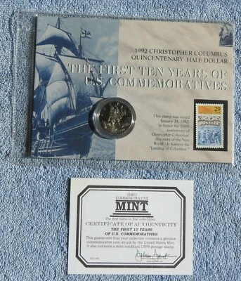 1992-S Christopher Columbus Half Dollar Coin & Stamp Commemorative Set *UNC/MINT - Image 1 of 4