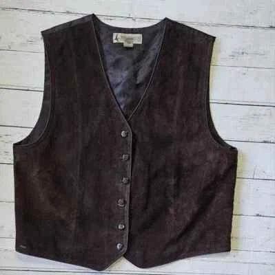 Chaleco informal vintage para mujer MARSH LANDING gamuza cuero marrón abotonado talla L Foto 1 de 4