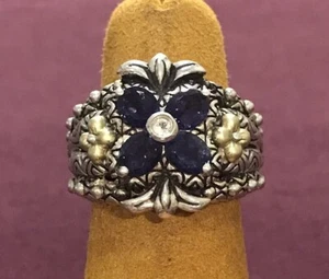 Barbara Bixby | FLOWER Iolite GEMSTONE RING CARVED Gift - Picture 1 of 3
