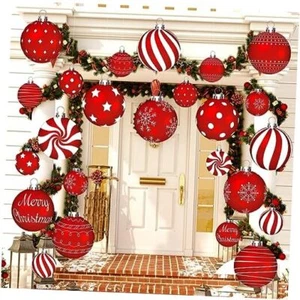 Huwena 24 Pcs Christmas Decorations Outdoor Christmas Hanging Ornaments Red - Picture 1 of 7