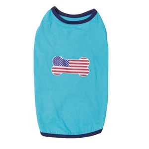 All American DOG Puppy Patriotic Flag Bone Tee T-Shirt Aqua July 4th S/M L XL - Picture 1 of 7