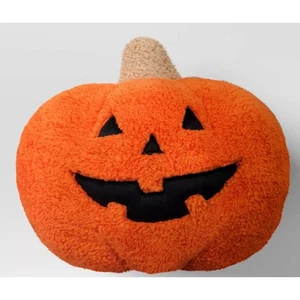 Target Pumpkin Jack-O-Lantern Sherpa Orange Plush Pillow Halloween 2024 Shaped - Picture 1 of 3