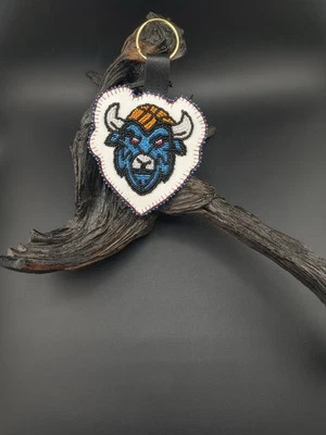 Ultimate OKC Thunder Medallion , Keyring Hand Beaded  Hand stitched, One of kind - Image 1 of 4