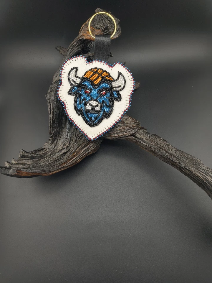 Ultimate OKC Thunder Medallion , Keyring Hand Beaded  Hand stitched, One of kind - Image 1 of 4