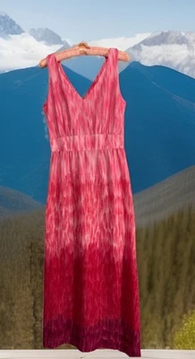 Leslie Fay Dress S/M Pink Stretch Knit Vintage 60s Ombré Fairycore Whimsy Maxi - Image 1 of 4