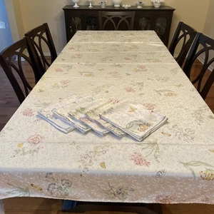 Lenox Butterfly Meadow Tablecloth w/ 5 Matching Napkins 56X96" Pastel Floral - Picture 1 of 8