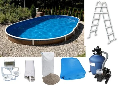 Stahlwandpool Pool Holzoptik 5,5 x 3,7 x 1,2 m Oval Leiter Skimmer Sandfilter - Bild 1 von 4