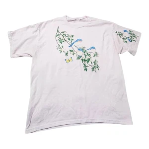 Vintage Bluebird T-Shirt ohne Etikett Large/XL rosa getönt gelb Schmetterling Natur  - Bild 1 von 7